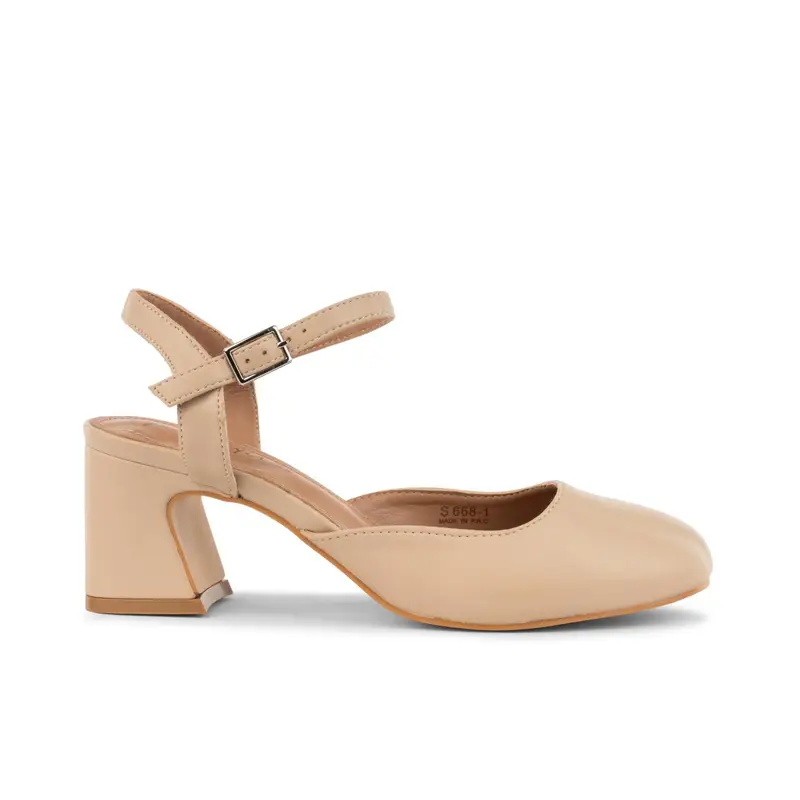 Decolletè beige da donna slingback con tacco largo e cinturino