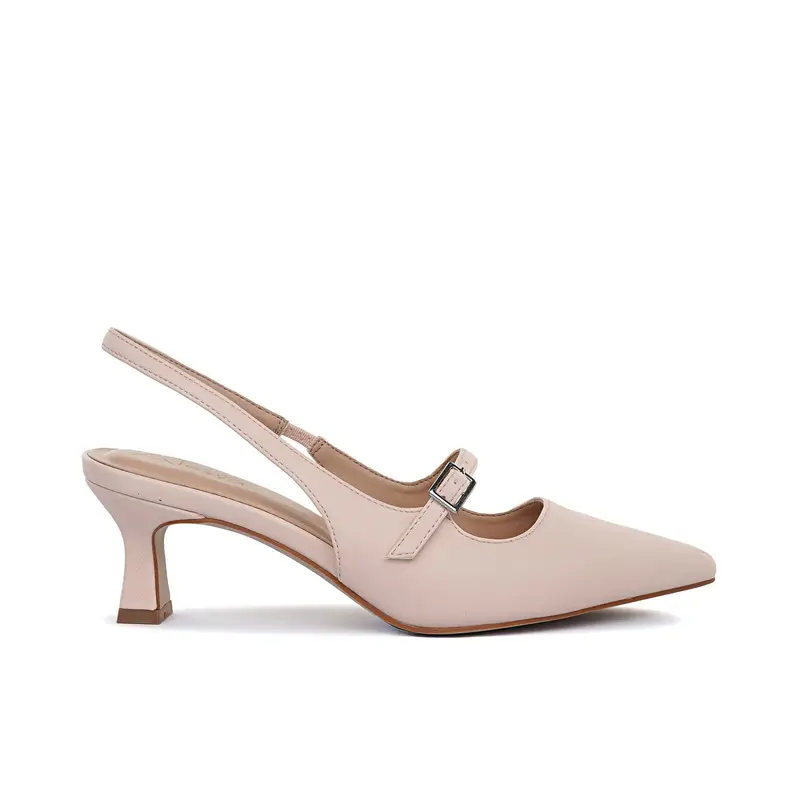 Decolletè bianche slingback a punta con cinturino e tacco basso