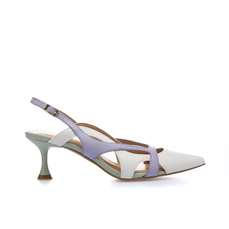 Decolletè multicolor a punta con tacco basso a rocchetto