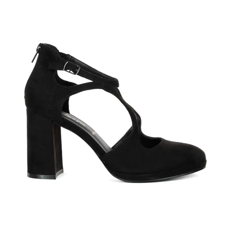 Decolletè nere con tacco alto largo, cinturini e zip posteriore