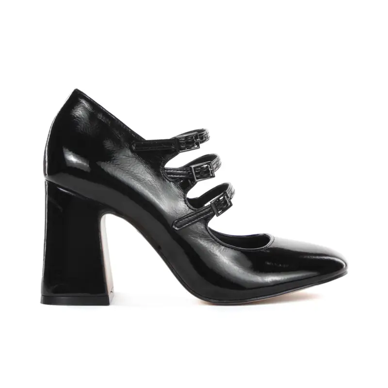 Decolletè nere con tacco alto largo e cinturini