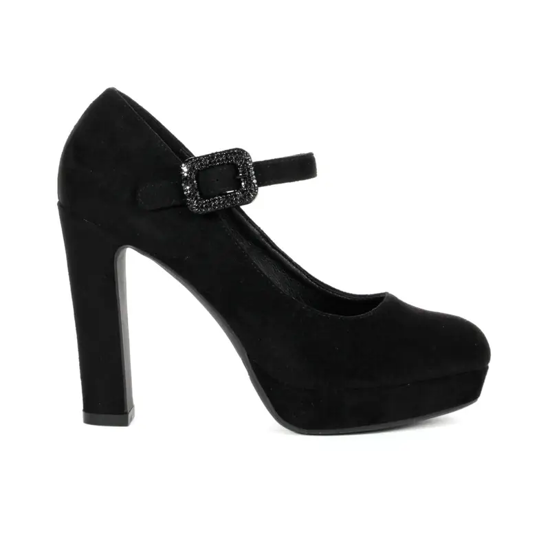 Decolletè nere con tacco alto, plateau e cinturino