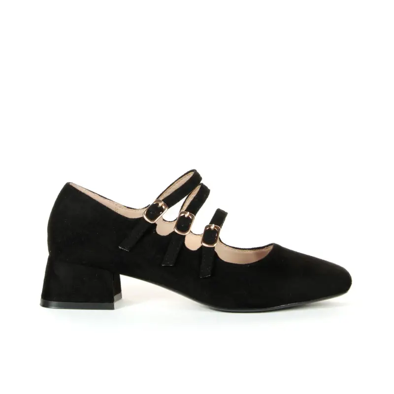 Decolletè nere con tacco basso largo e cinturini