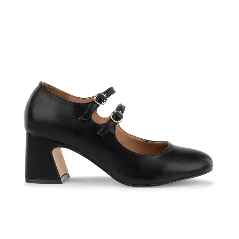 Decolletè nere da donna con tacco alrgo basso e cinturini