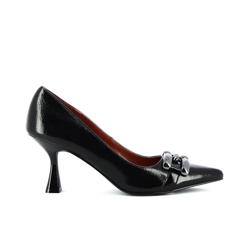 Decolletè nere lucide a punta con tacco medio a rocchetto