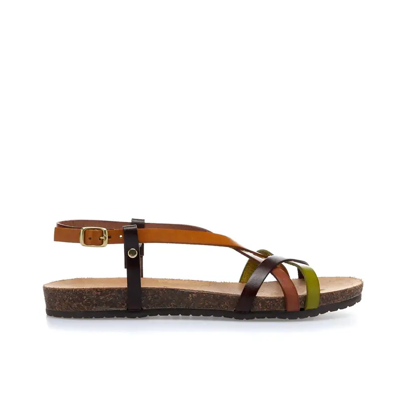 Sandali bassi marroni con cinturino e fondo effetto sughero