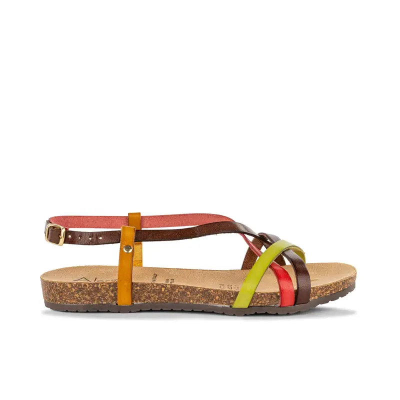 Sandali bassi marroni da donna con suola in sughero