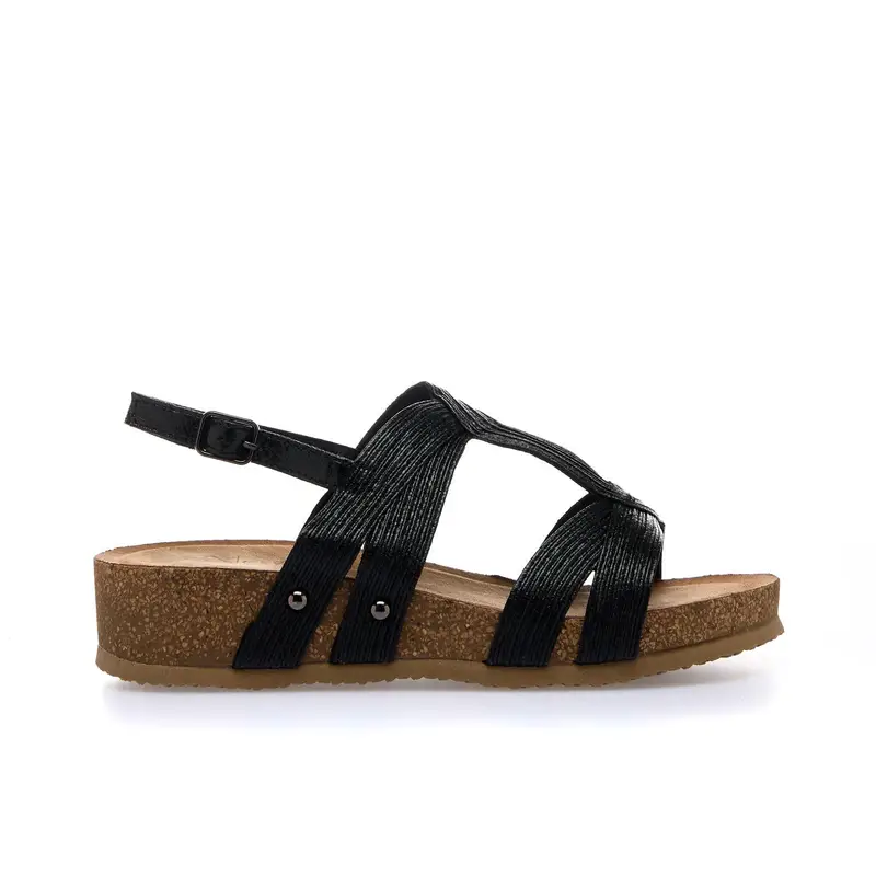 Sandali neri con fondo effetto sughero