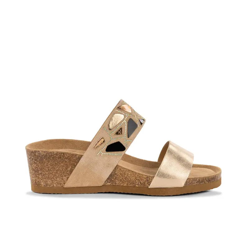 Sandali rosa con zeppa e fondo effetto sughero da donna