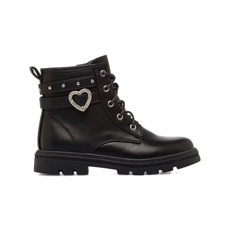 Anfibi neri da bambina con cinturini con dettaglio cuore