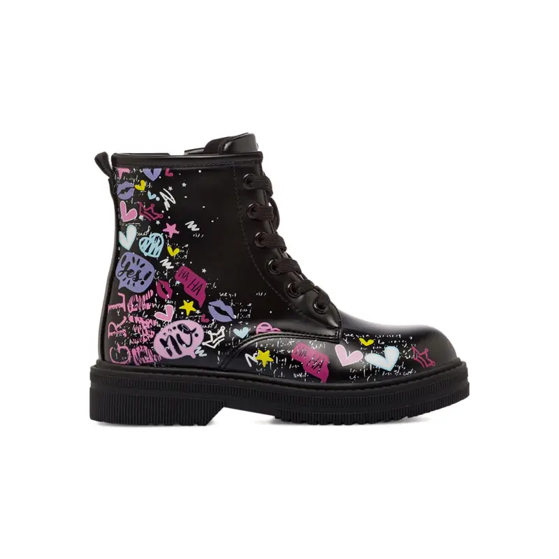 Anfibi neri da bambina con disegni colorati