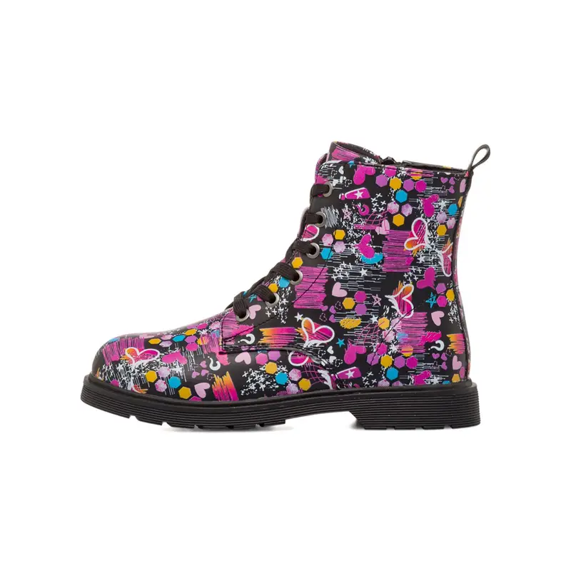 Anfibi neri da bambina con disegni colorati