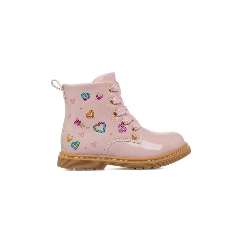 Anfibi rosa da bambina stampa cuori con lacci