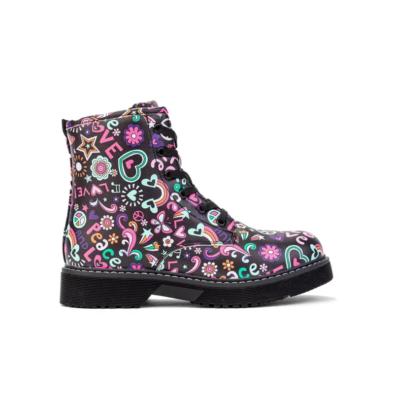 Anfibi viola e neri da bambina con disegni