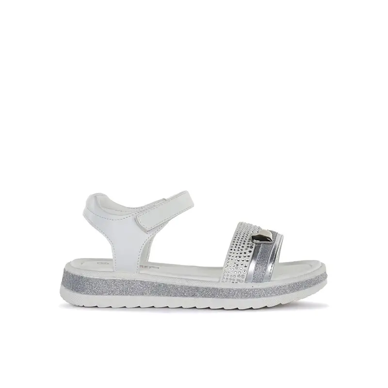 Sandali argento da bambina con dettaglio glitter e cinturino con velcro