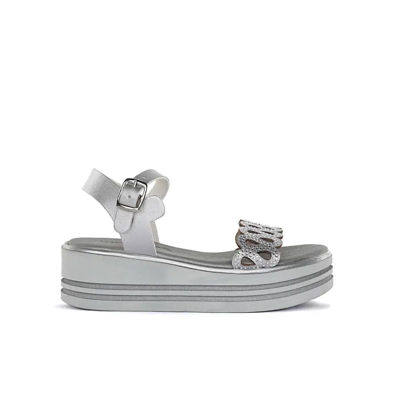 Sandali argento da bambina con dettaglio glitter e suola platform