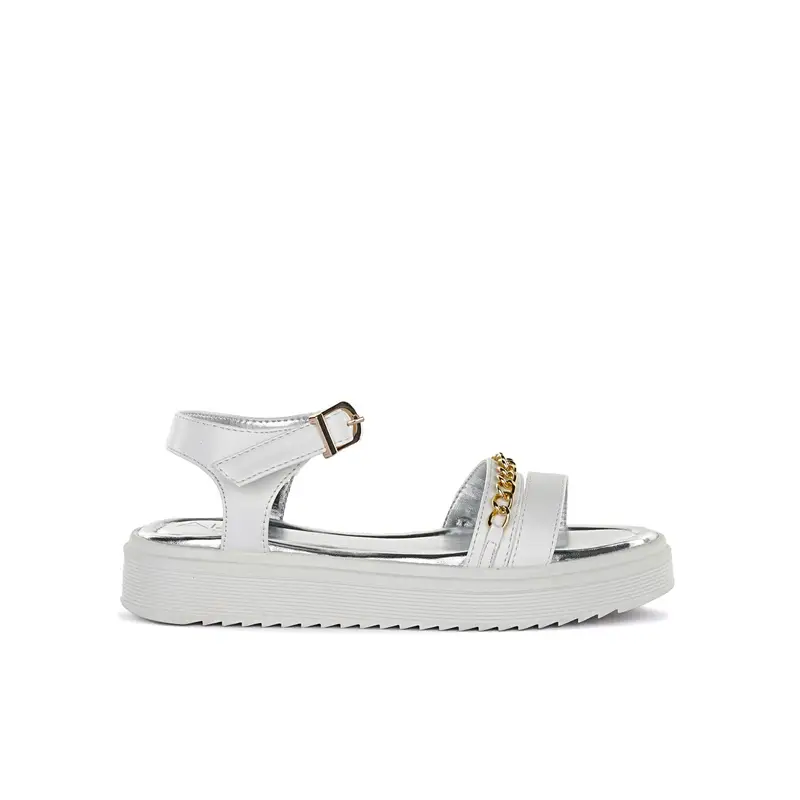 Sandali bianchi cerimonia da bimba con catena oro