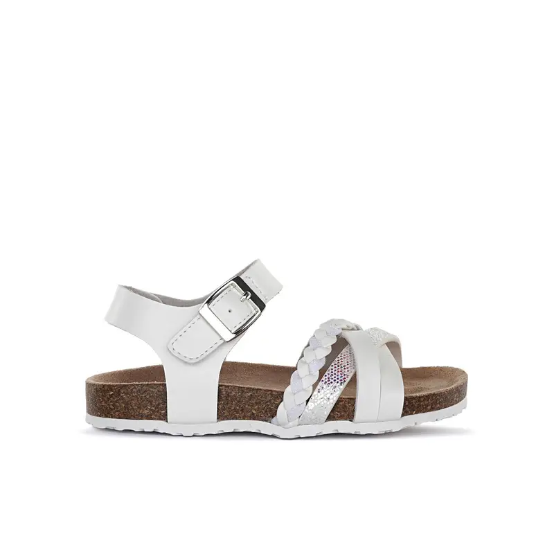 Sandali bianchi con cinturino e suola effetto sughero