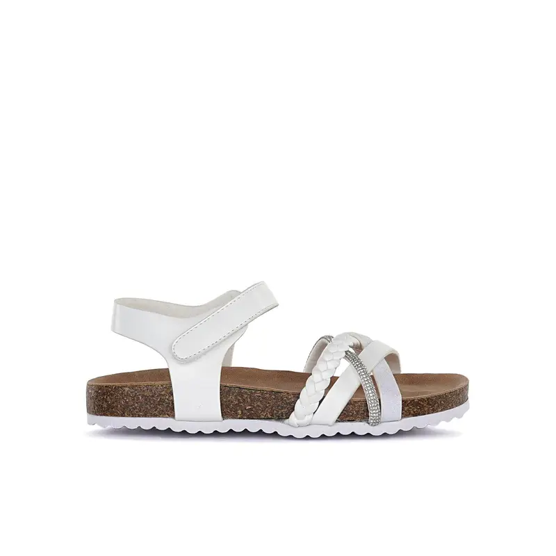 Sandali bianchi con strappo e suola effetto sughero