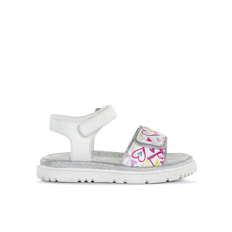 Sandali bianchi da bambina con dettaglio cuori e cinturini con velcro