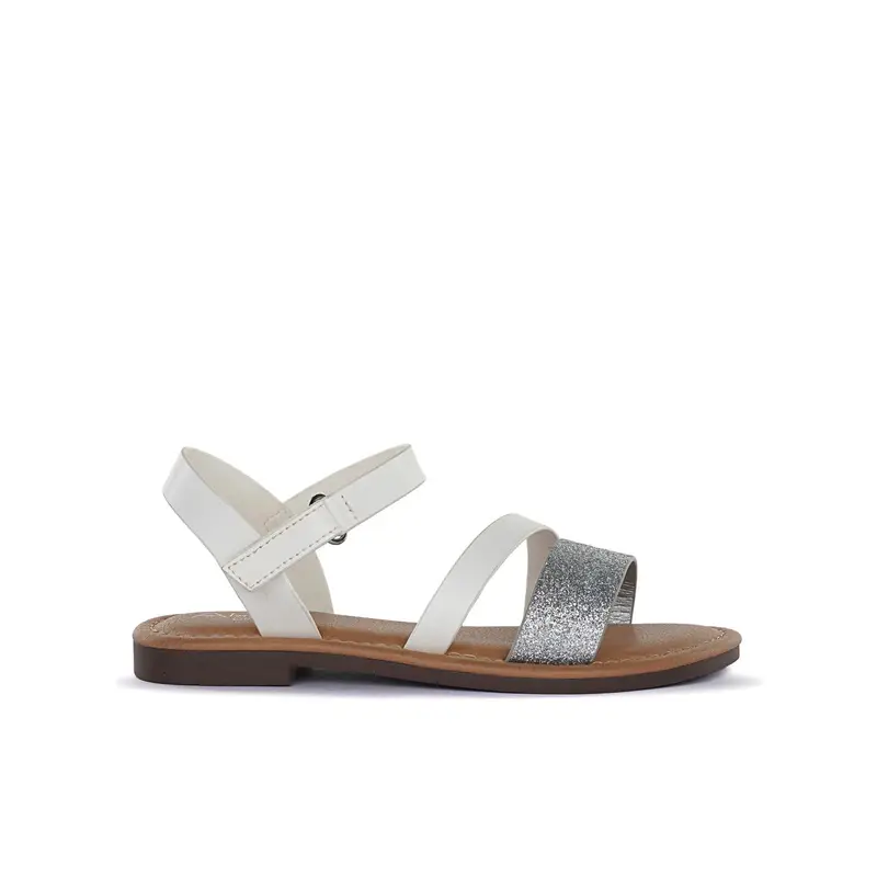 Sandali bianchi da bambina con dettaglio glitter e cinturino con velcro