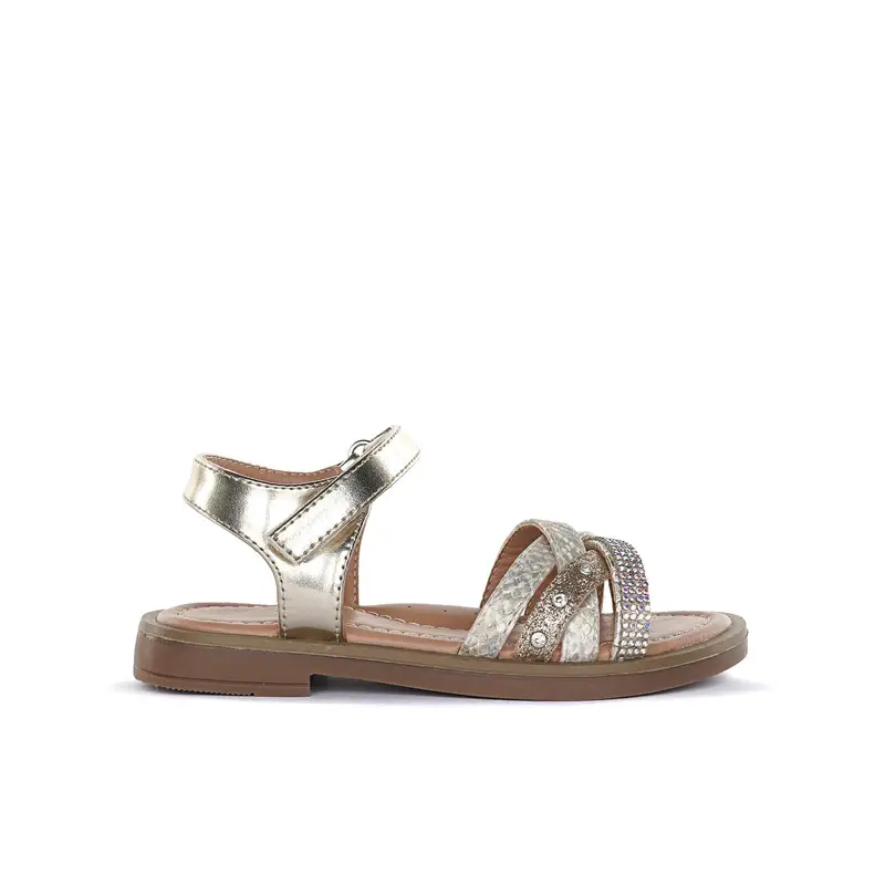 Sandali da bimba oro con micro strass con strappo