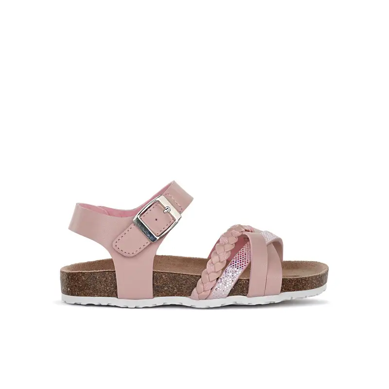 Sandali rosa con cinturino e suola effetto sughero