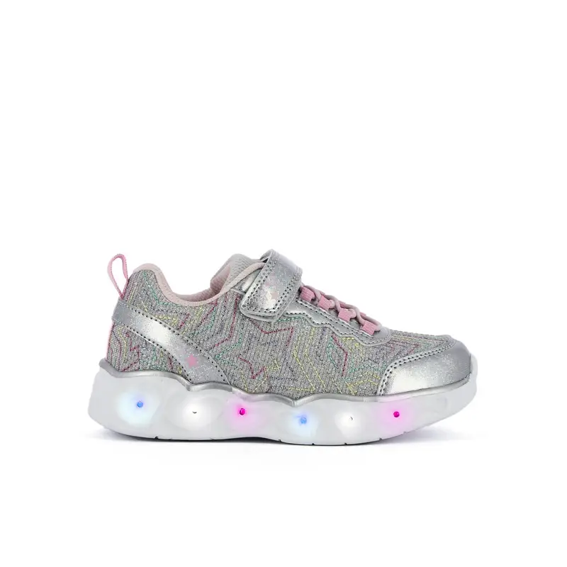 Sneakers argento da bambina con luci e velcro