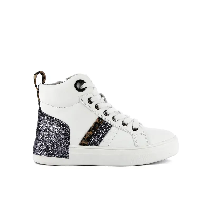 Sneakers bianche alte con lacci e glitter