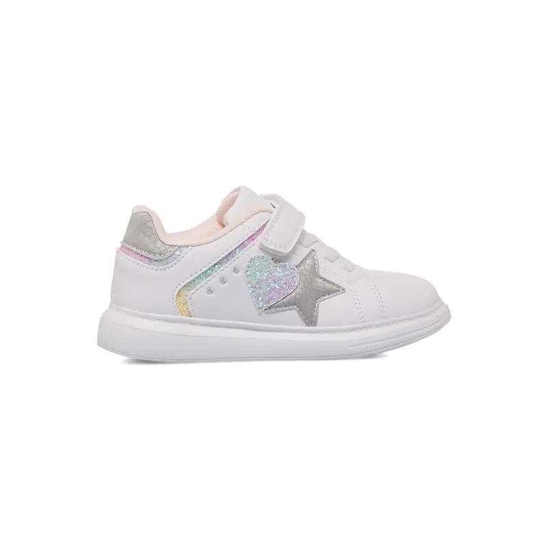 Sneakers bianche da bambina con dettaglio glitterato e velcro