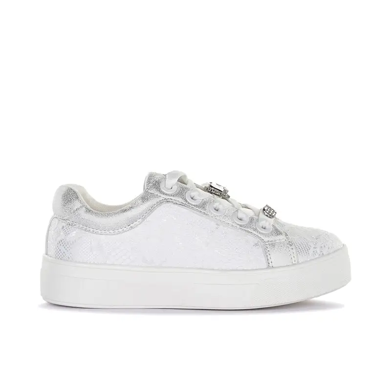 Sneakers bianche da bambina con inserti effetto pizzo