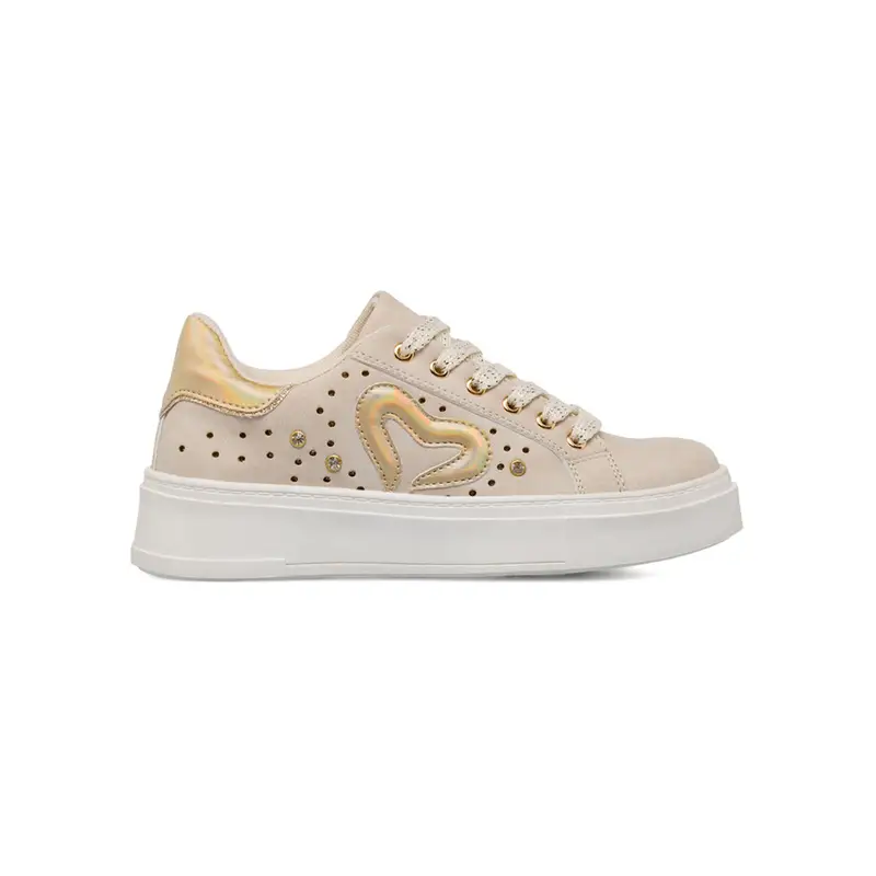 Sneakers oro da bambina con cuore e strass