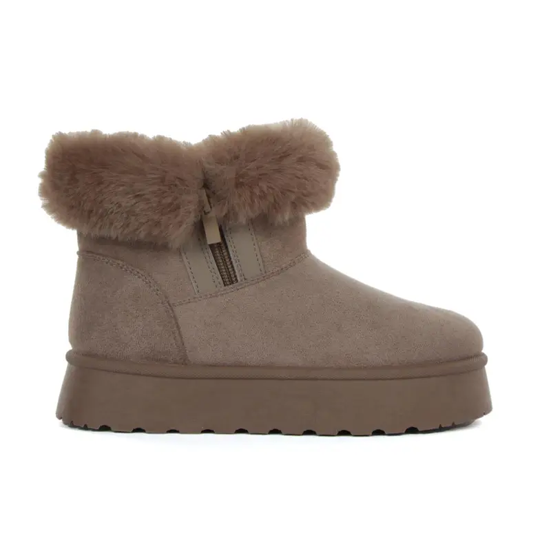 Stivaletti beige da bambina con suola platform e interno in peluche
