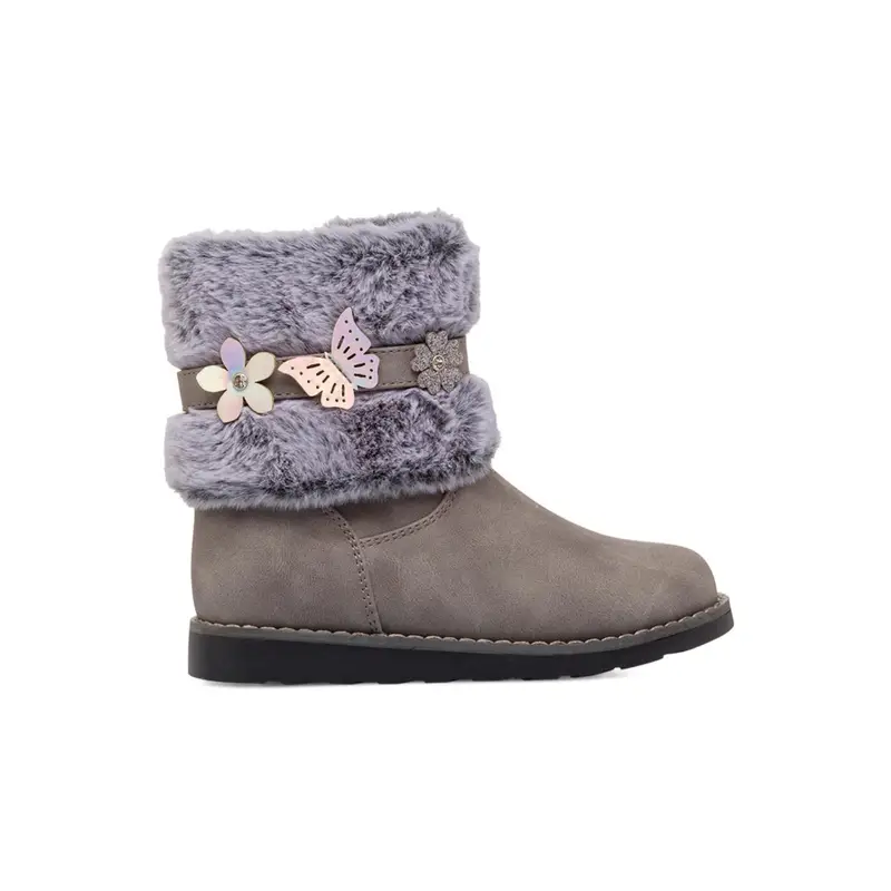 Stivaletti girgi da bambina con bordo in peluche e dettaglio fiori e farfalle
