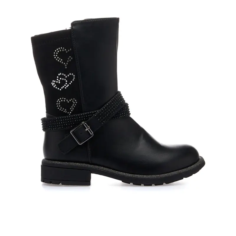 Stivaletti neri con cuoricini e fibbia