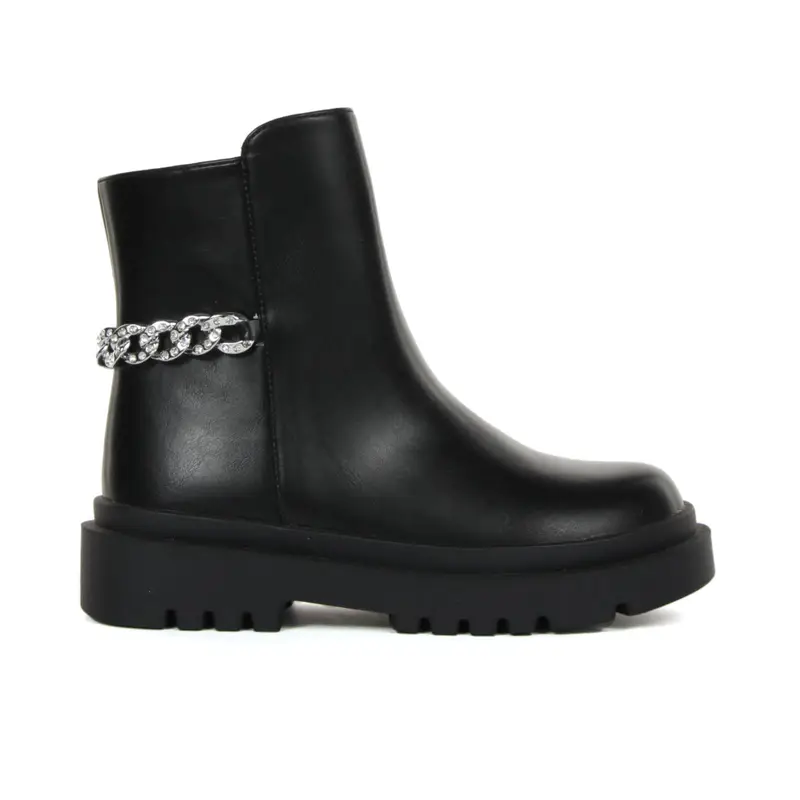 Stivaletti neri da bambina con dettaglio catena con strass