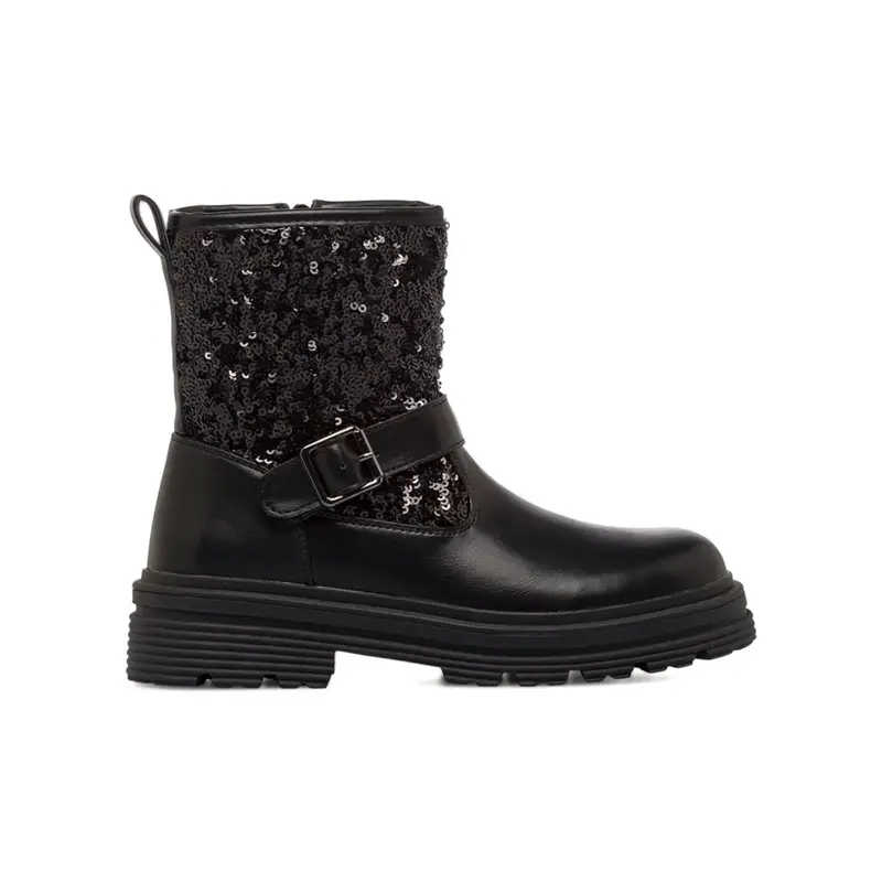 Stivaletti neri da bambina con gambale con paillettes