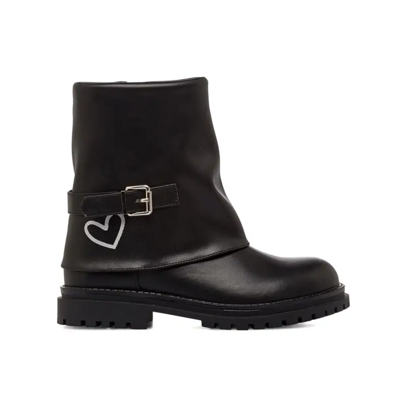 Stivaletti neri da bambina con gambale maxi risvolto e cuore