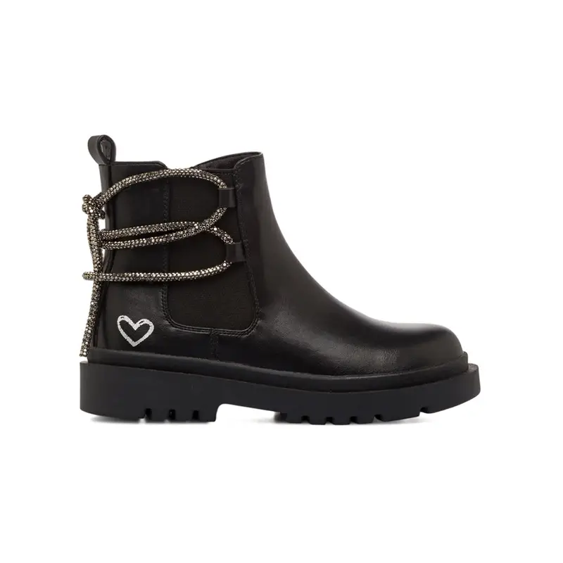 Stivaletti neri da bambina con lacci in strass e cuore