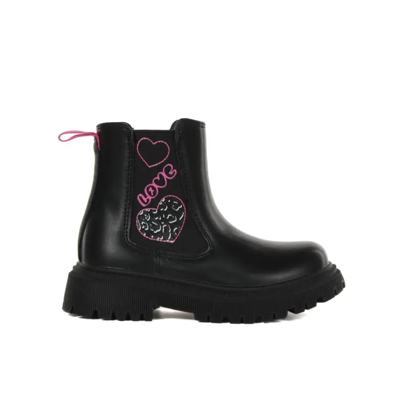 Stivaletti neri da bimba con cuori e scritta