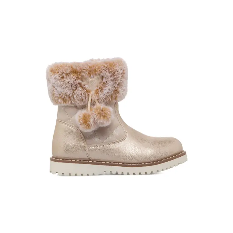 Stivaletti oro da bambina con bordo e pon pon in peluche