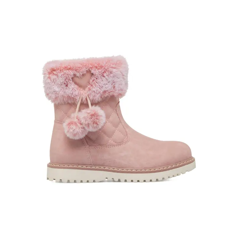 Stivaletti rosa da bambina con bordo e pon pon in peluche