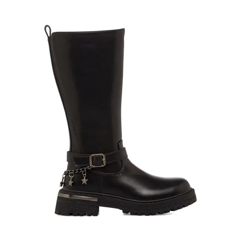 Stivali neri da bambina con cinturino con ciondoli