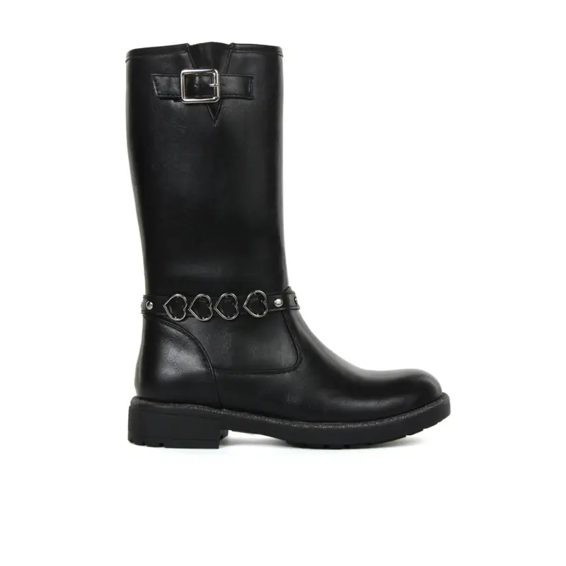 Stivali neri da bambina con cinturino con cuori