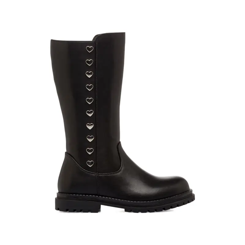 Stivali neri da bambina con gambale con borchie a cuore