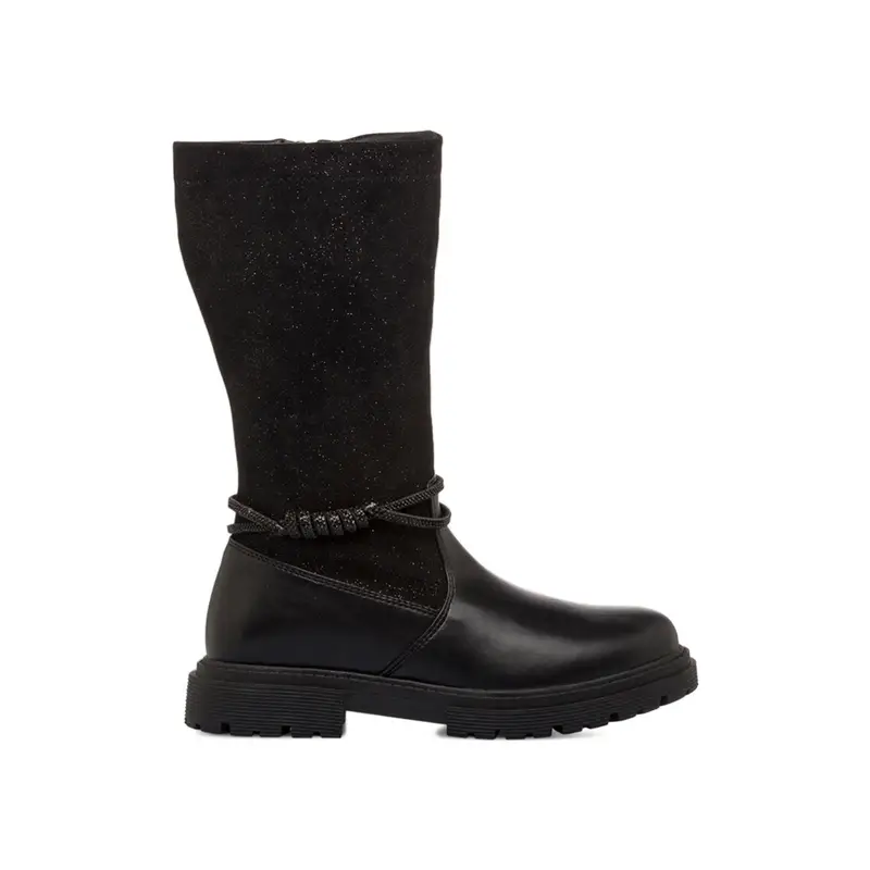 Stivali neri da bambina con gambale in tessuto glitterato