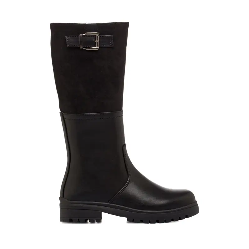 Stivali neri da bambina con inserto gambale in tessuto