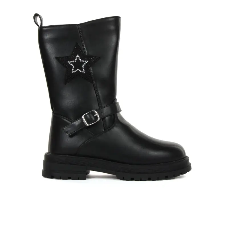Stivali neri da bambina con stella con strass
