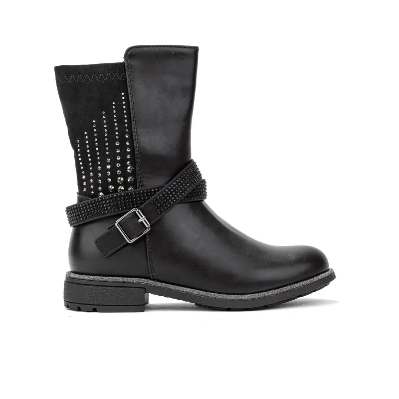 Stivali neri da bimba con strass e fibbia