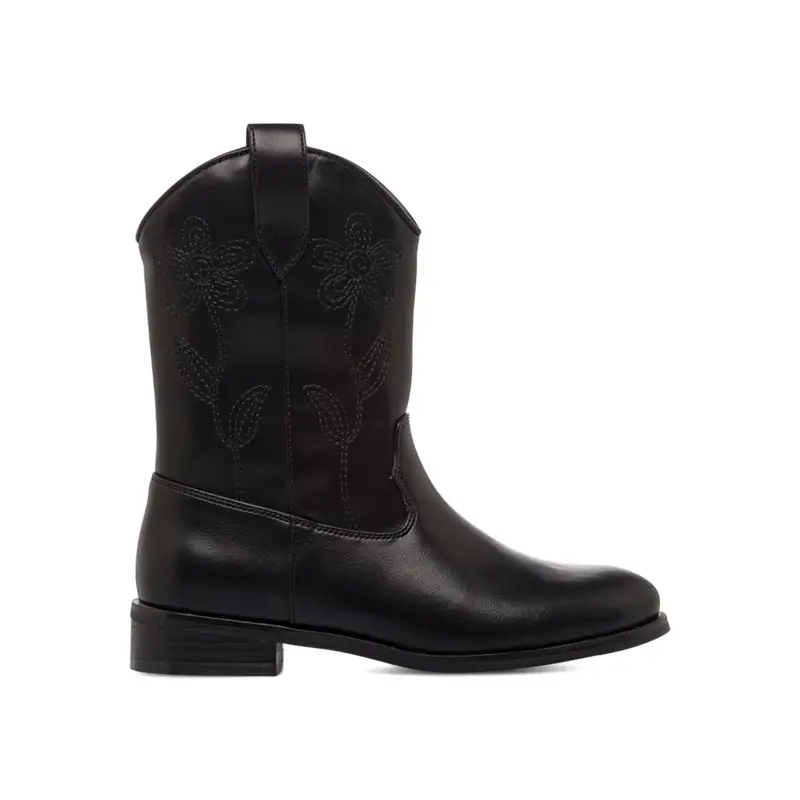 Stivali texani neri da bambina con cuciture fiori